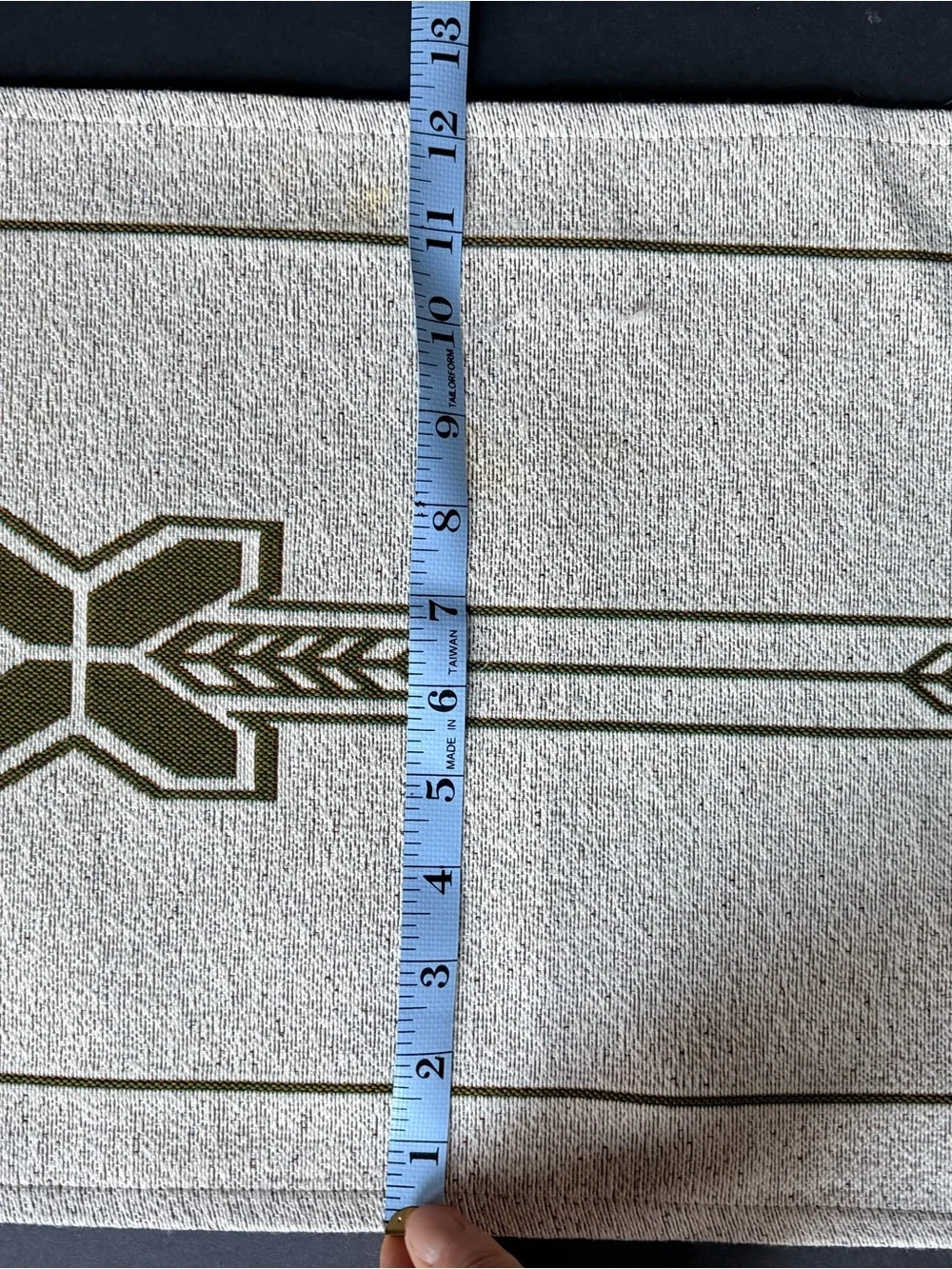 Set of Neutral Linen-Look Placemats with Olive Geometric Border